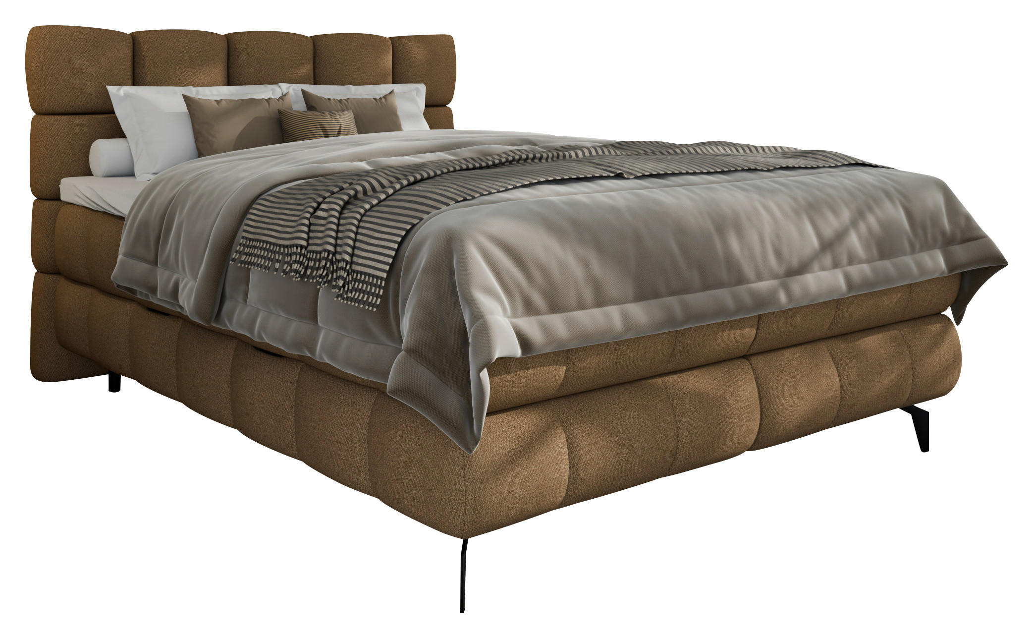 BOXBETT 140/200 cm,  in Braun, Bettkasten, Topper, H3 + H3 = fest  - Schwarz/Braun, Trend, Textil/Metall (140/200cm) - Esposa