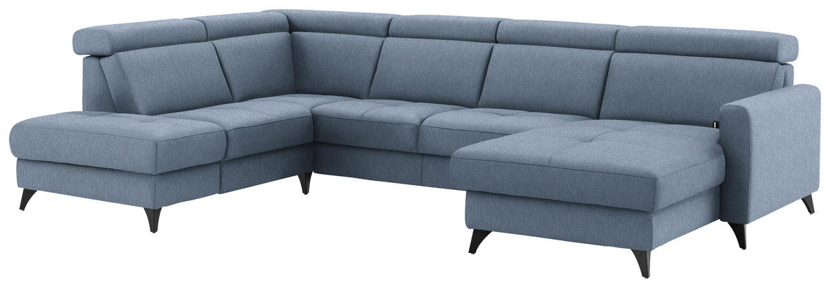 WOHNLANDSCHAFT Flachgewebe Blau  - Blau/Schwarz, Konventionell, Textil/Metall (215/333/174cm) - Beldomo System