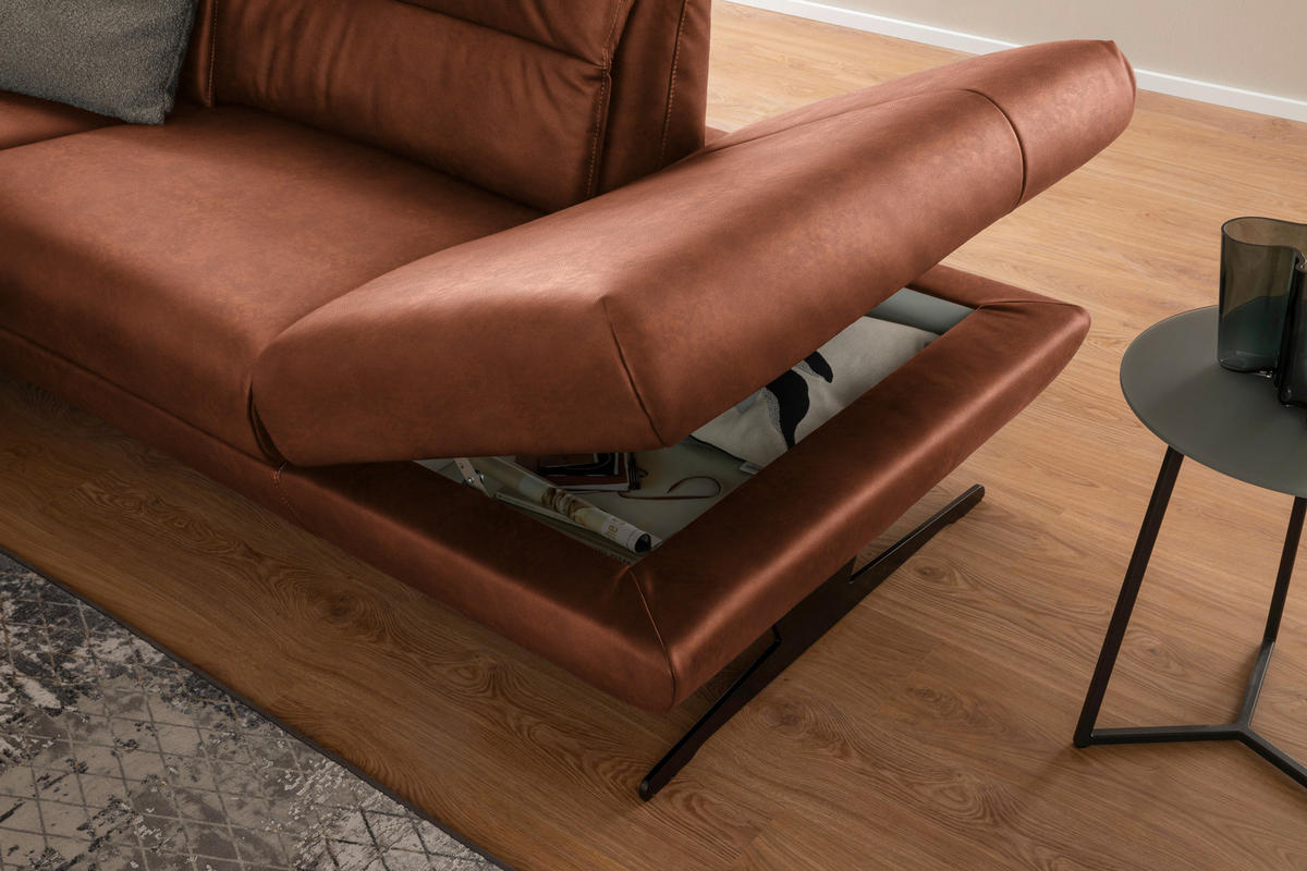 ECKSOFA Cognac Echtleder  - Cognac/Schwarz, Design, Leder/Metall (286/258cm) - Schöner Wohnen