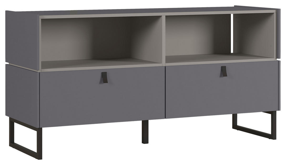 LOWBOARD GW-Mamiko 131/67/45 cm 2 Schublade(n) stehend  - Schwarz/Graphitfarben, KONVENTIONELL, Holzwerkstoff/Metall (131/67/45cm) - Boxxx