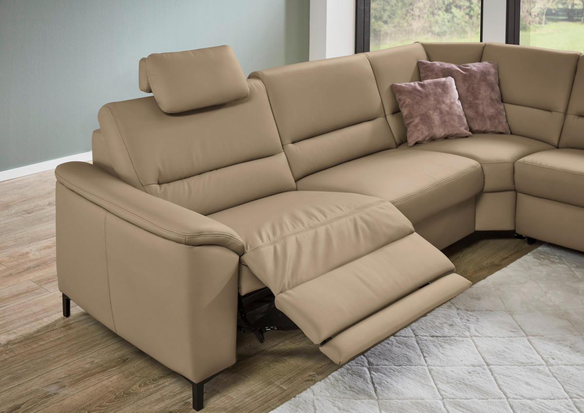 ECKSOFA  in Echtleder Cappuccino  290/249 cm  - Schwarz/Cappuccino, KONVENTIONELL, Leder/Metall (290/249cm) - Beldomo Premium