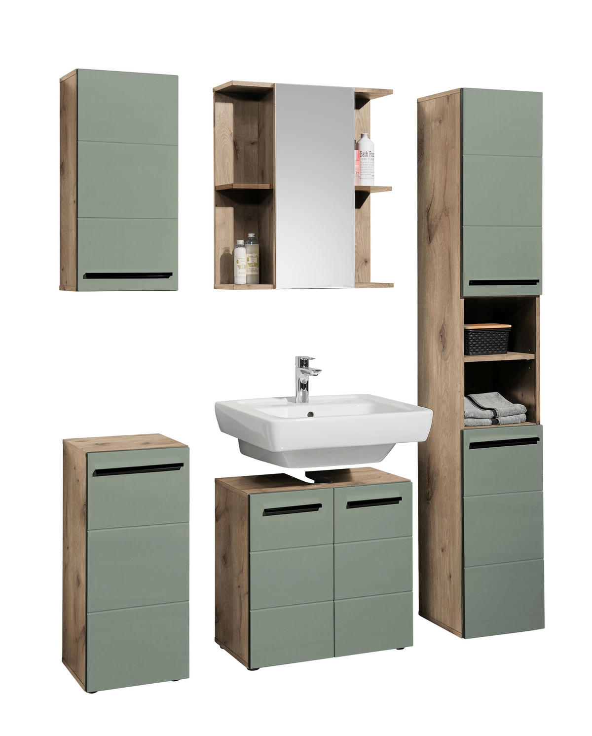 HOCHSCHRANK 34/190/31 cm  - Eichefarben/Schwarz, Basics, Holzwerkstoff/Kunststoff (34/190/31cm) - MID.YOU