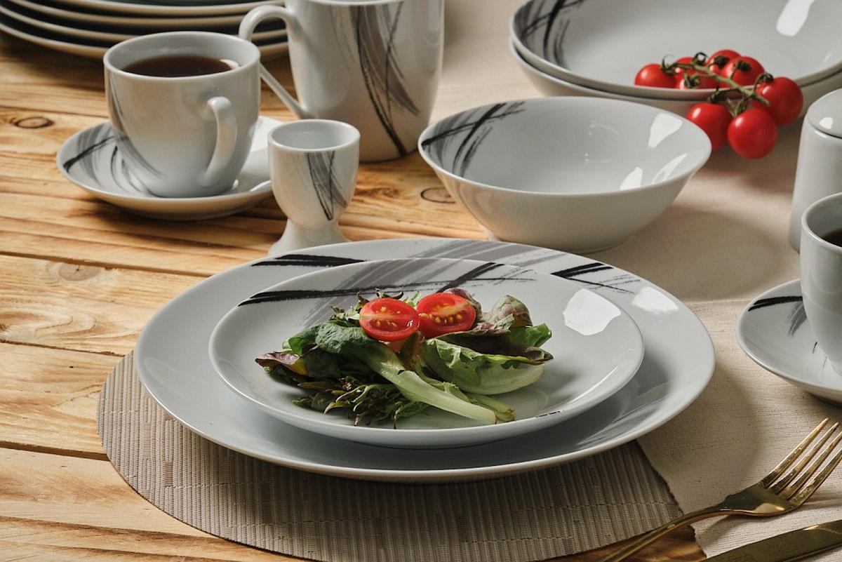 KOMPLETT SERVIS Roma 62 delar  - vit/grå, Basics, keramik - Novel