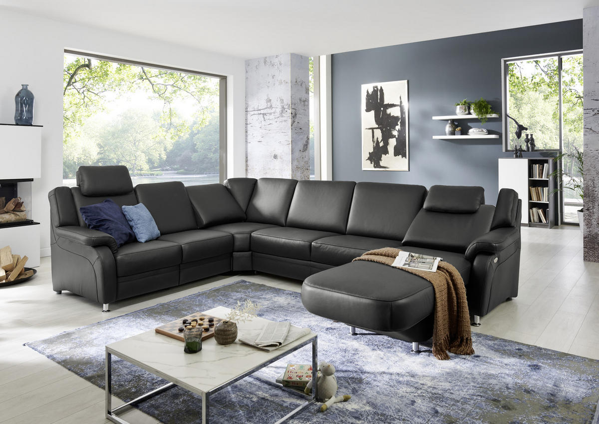WOHNLANDSCHAFT in Echtleder Anthrazit  - Anthrazit/Alufarben, Konventionell, Leder/Metall (239/329/165cm) - Beldomo Premium