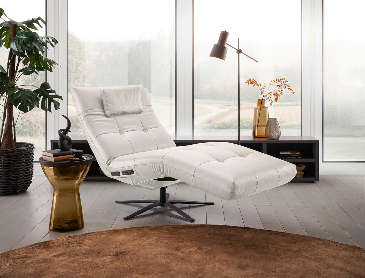 RELAXLIEGE in Echtleder Grau, Hellgrau  - Hellgrau/Schwarz, MODERN, Leder/Metall (82/53-115/156-206cm) - Pure Home Comfort