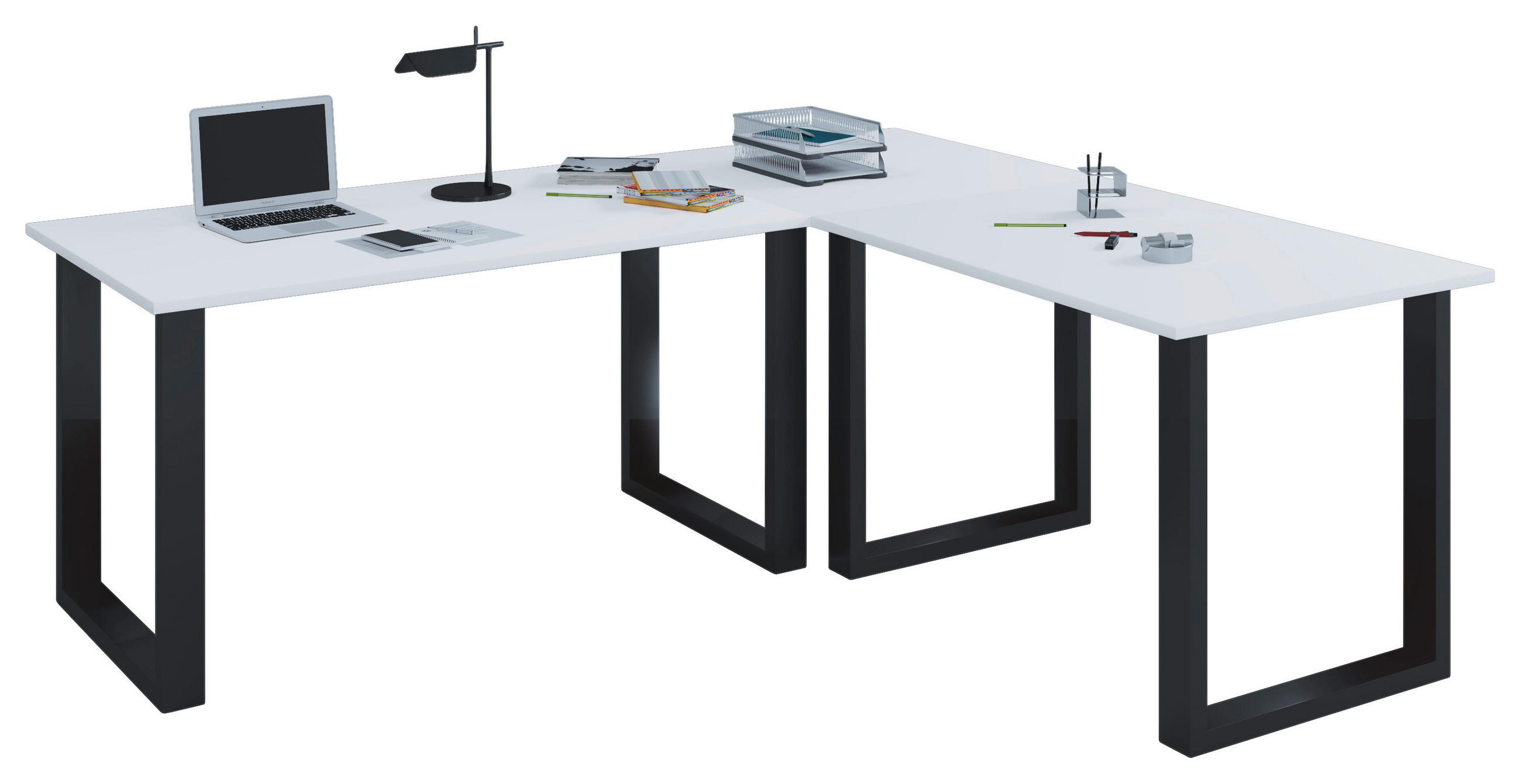 Eckschreibtisch Lona 220x190cm Weiß/schwarz