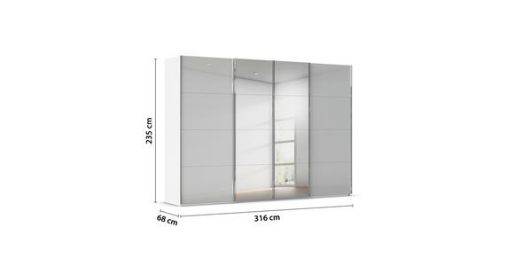 SCHWEBETÜRENSCHRANK 316/235/68 cm 4-türig Weiß, Seidengrau  - Chromfarben/Seidengrau, Design, Glas/Holzwerkstoff (316/235/68cm) - Novel