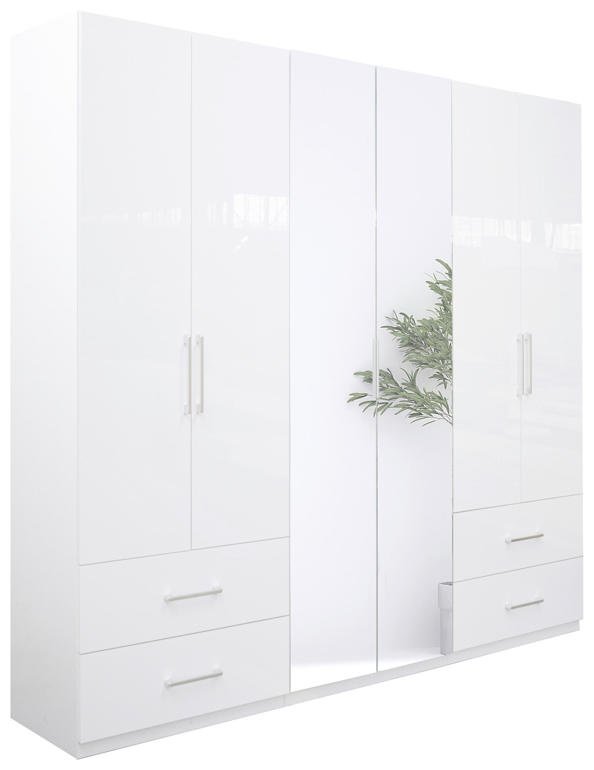KLEIDERSCHRANK 269/211/55 cm 6-türig Weiß, Weiß Hochglanz  - Weiß Hochglanz/Alufarben, KONVENTIONELL, Glas/Holzwerkstoff (269/211/55cm) - Boxxx