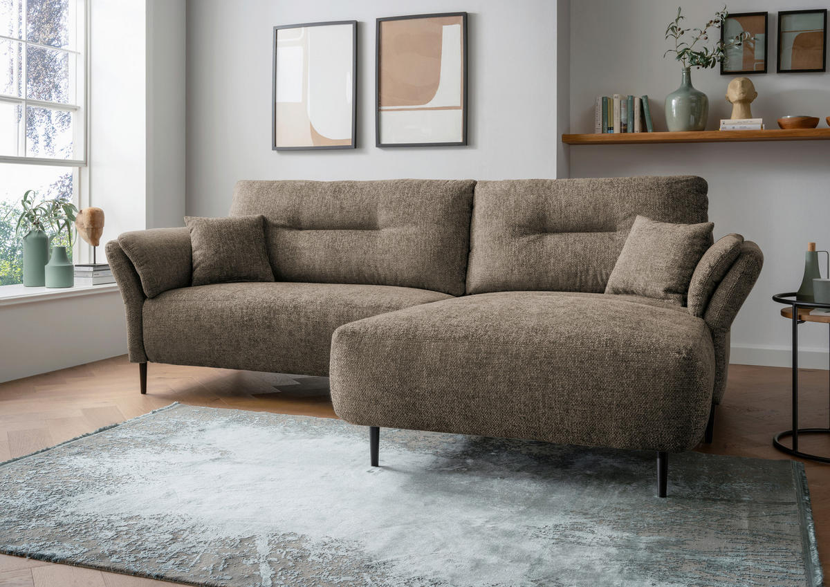 ECKSOFA in Struktur Cappuccino  - Schwarz/Cappuccino, Modern, Holz/Textil (269/172cm) - MID.YOU