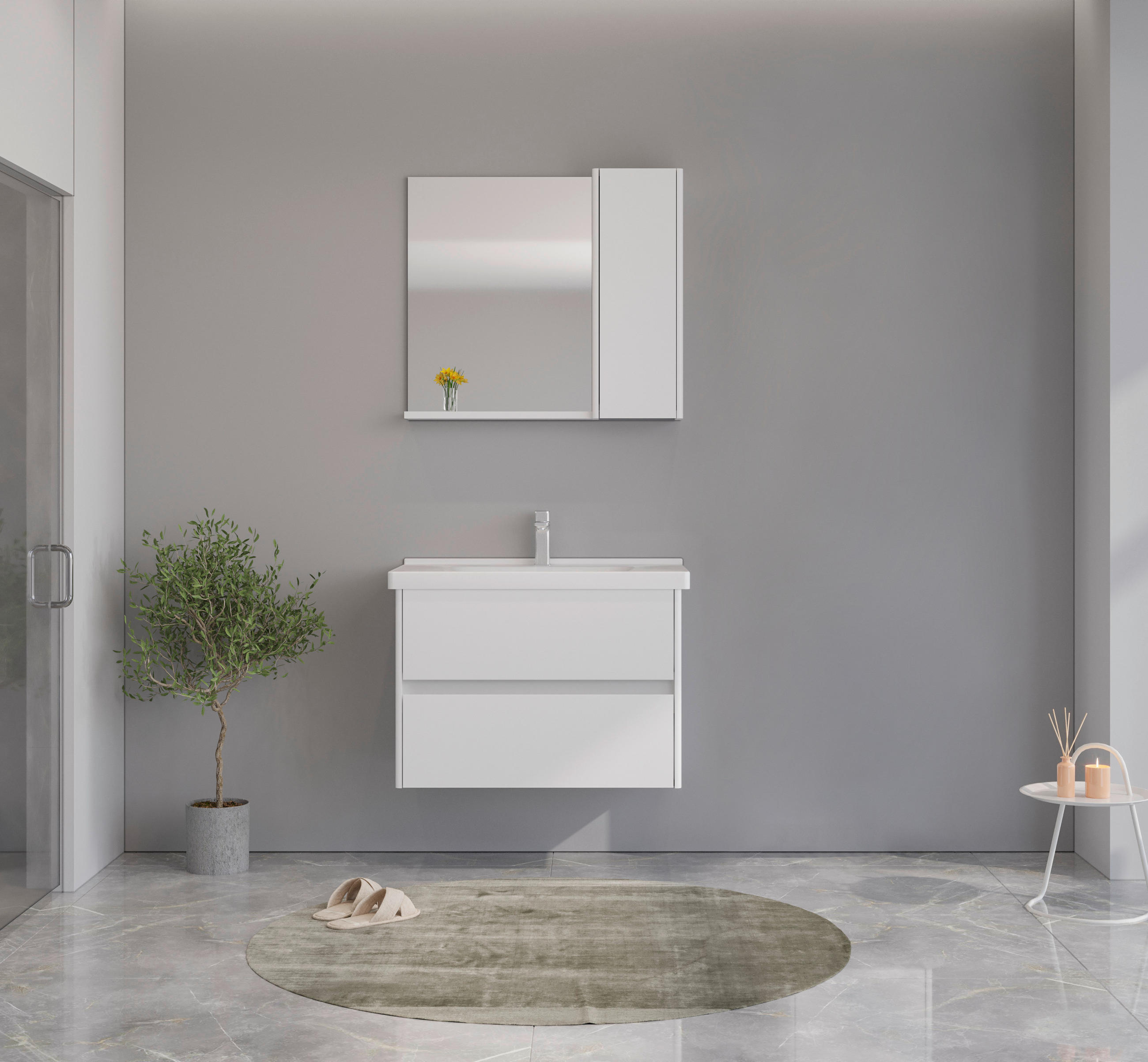 BADEZIMMER 3-teilig  in  - Weiß Hochglanz/Weiß, MODERN, Glas/Keramik (80/119/45cm) - MID.YOU