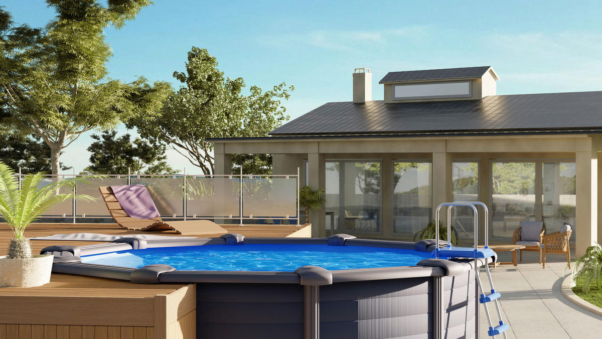 POOL SET GRE KITPR458GF 2021 480/132 cm  - Graphitfarben, KONVENTIONELL, Metall (480/132cm) - Gre
