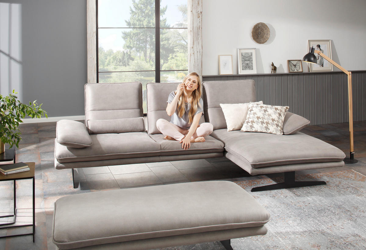 ECKSOFA Grau Mikrofaser  - Schwarz/Grau, Design, Textil/Metall (291/164cm) - Chilliano