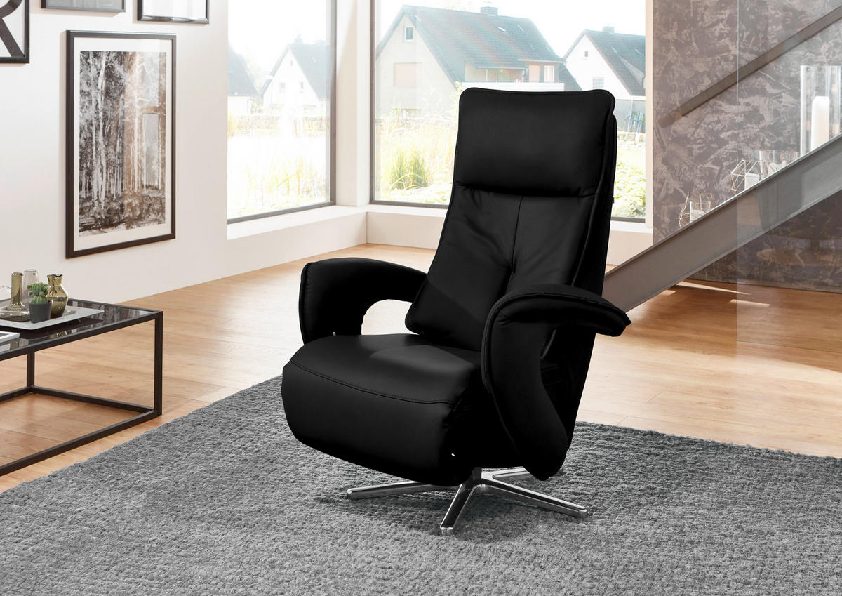 RELAXSESSEL in Leder Schwarz  - Chromfarben/Schwarz, Design, Leder/Metall (77/110/87cm) - Valdera