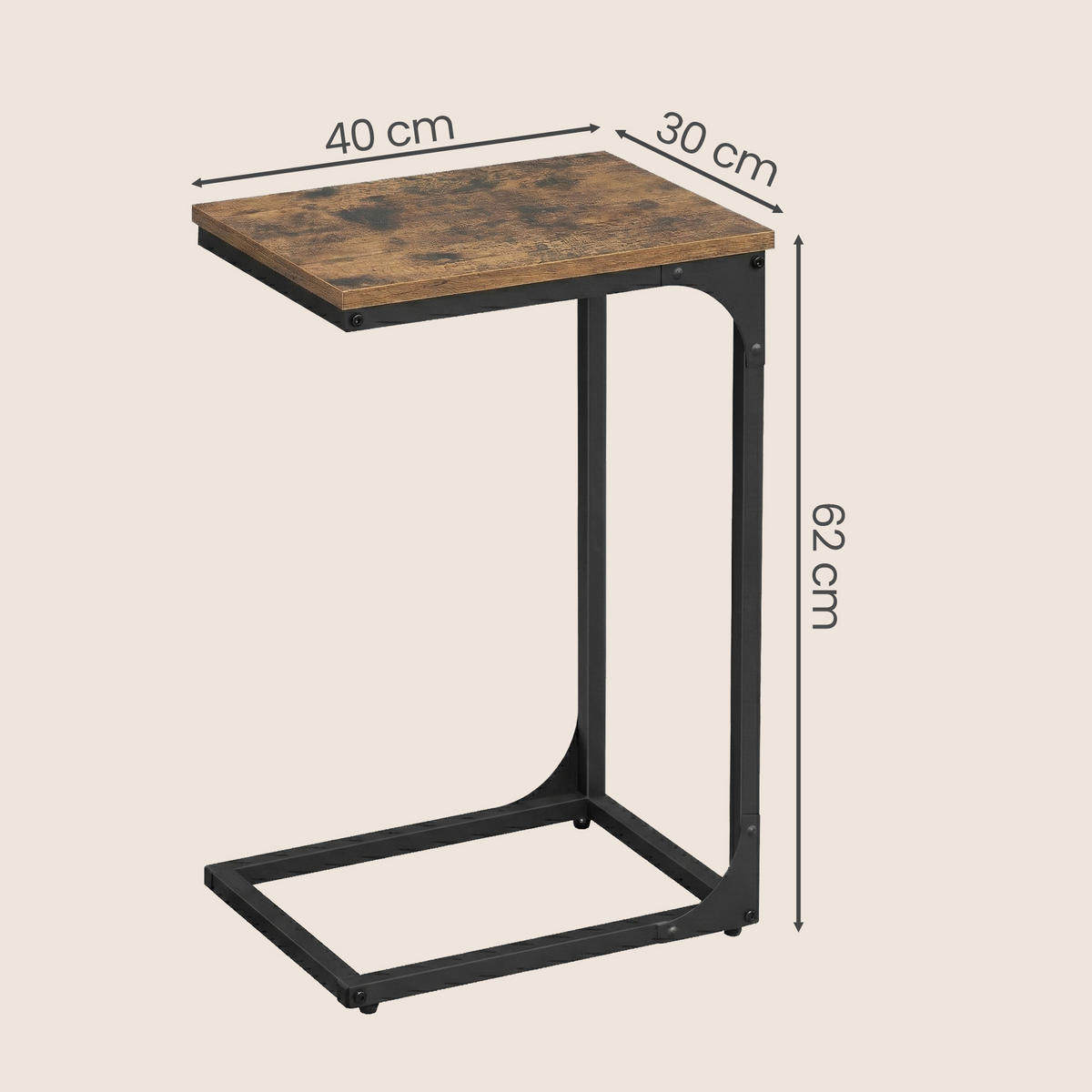 BEISTELLTISCH 40/30/62 cm Braun, Schwarz rechteckig  - Schwarz/Braun, KONVENTIONELL, Holzwerkstoff/Metall (40/30/62cm) - Boxxx