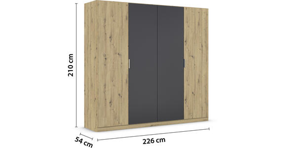 DREHTÜRENSCHRANK 226/210/54 cm 4-türig Dunkelgrau, Eiche Artisan  - Dunkelgrau/Alufarben, Design, Holzwerkstoff/Metall (226/210/54cm) - Xora