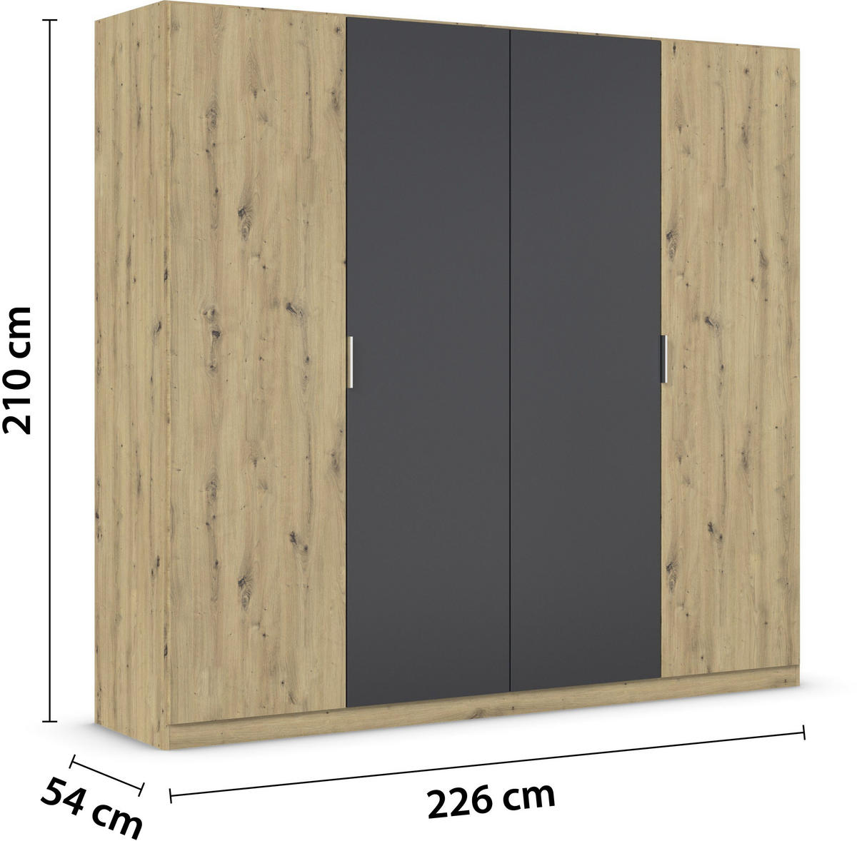 DREHTÜRENSCHRANK in Dunkelgrau, Eiche Artisan  - Dunkelgrau/Alufarben, Design, Holzwerkstoff/Metall (226/210/54cm) - Boxxx
