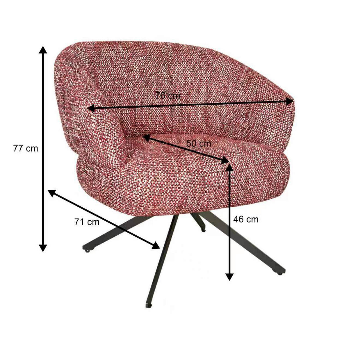 FÅTÖLJ i metall, textil röd, svart  - röd/svart, Design, metall/textil (79/77/70cm) - Stylife