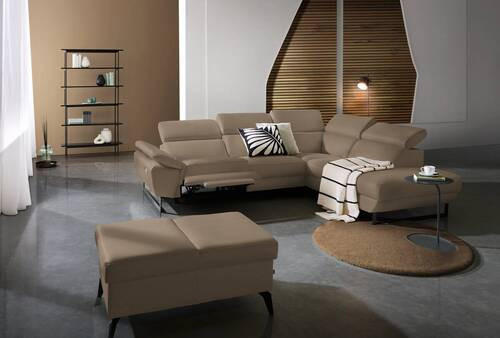 ECKSOFA in Echtleder Hellbraun  - Hellbraun/Schwarz, Design, Leder/Metall (281/225cm) - Celina Home