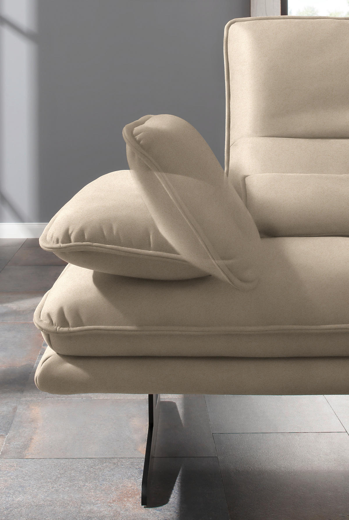 ECKSOFA in Mikrofaser Beige  291/164 cm  - Beige/Schwarz, Design, Textil/Metall (291/164cm) - Chilliano