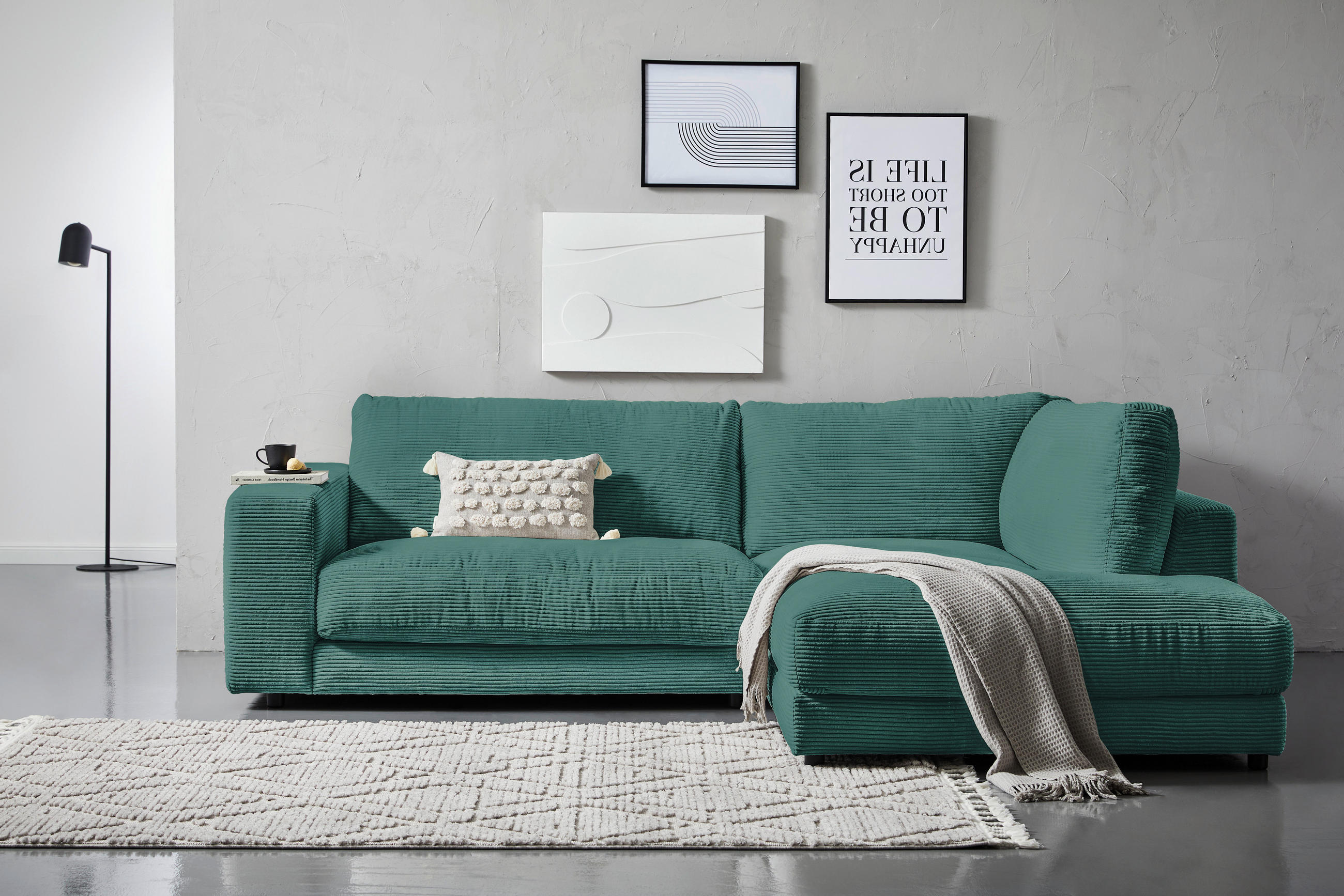 ECKSOFA in Cord Grün  - Schwarz/Grün, Design, Kunststoff/Textil (265/224cm) - Hom`in