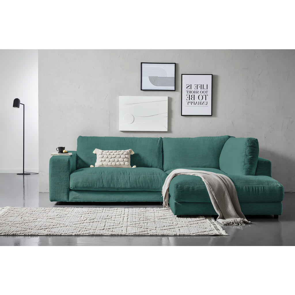Thumbnail - Hom`in Ecksofa, Grün, Textil, 4-Sitzer, Füllung: Schaumstoff, Federn, Ottomane rechts, L-Form, 265x224 cm, Blauer Engel,...