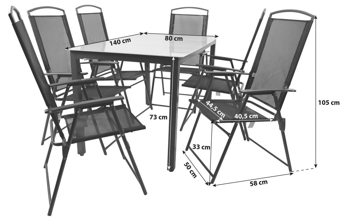 GARTENTISCHGRUPPE  - Anthrazit, Basics, Glas/Textil (140/80/73cm) - Gardenson