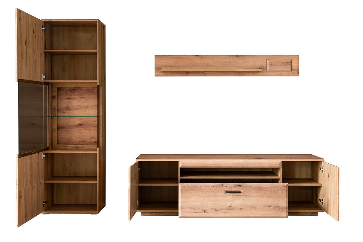 WOHNWAND 3-teilig  in Eichefarben 270/206/50 cm  - Eichefarben/Anthrazit, Design, Glas/Holzwerkstoff (270/206/50cm) - Livetastic