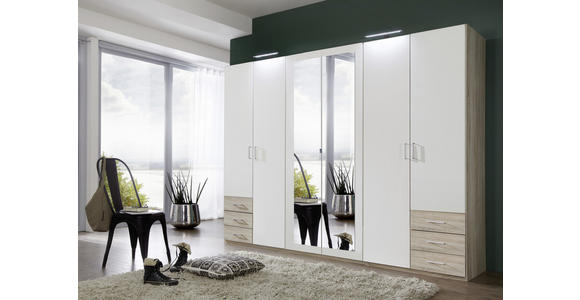 KLEIDERSCHRANK  in Weiß, Eichefarben  - Eichefarben/Alufarben, Design, Glas/Holzwerkstoff (270/208/58cm) - Carryhome