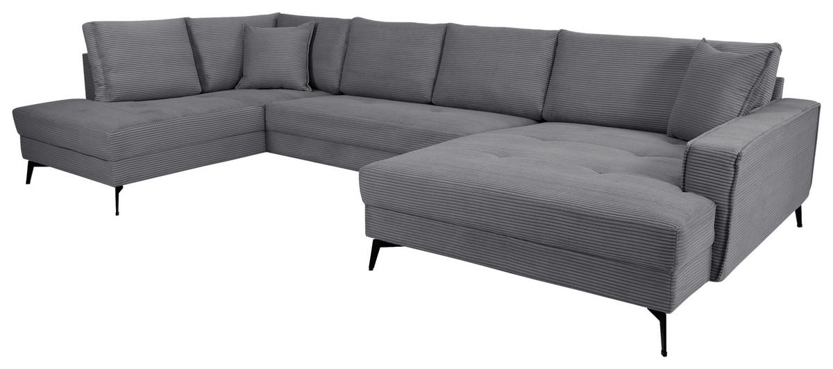 WOHNLANDSCHAFT ZERO Dunkelgrau Cord  - Dunkelgrau/Schwarz, Trend, Textil/Metall (195/362/173cm) - Livetastic