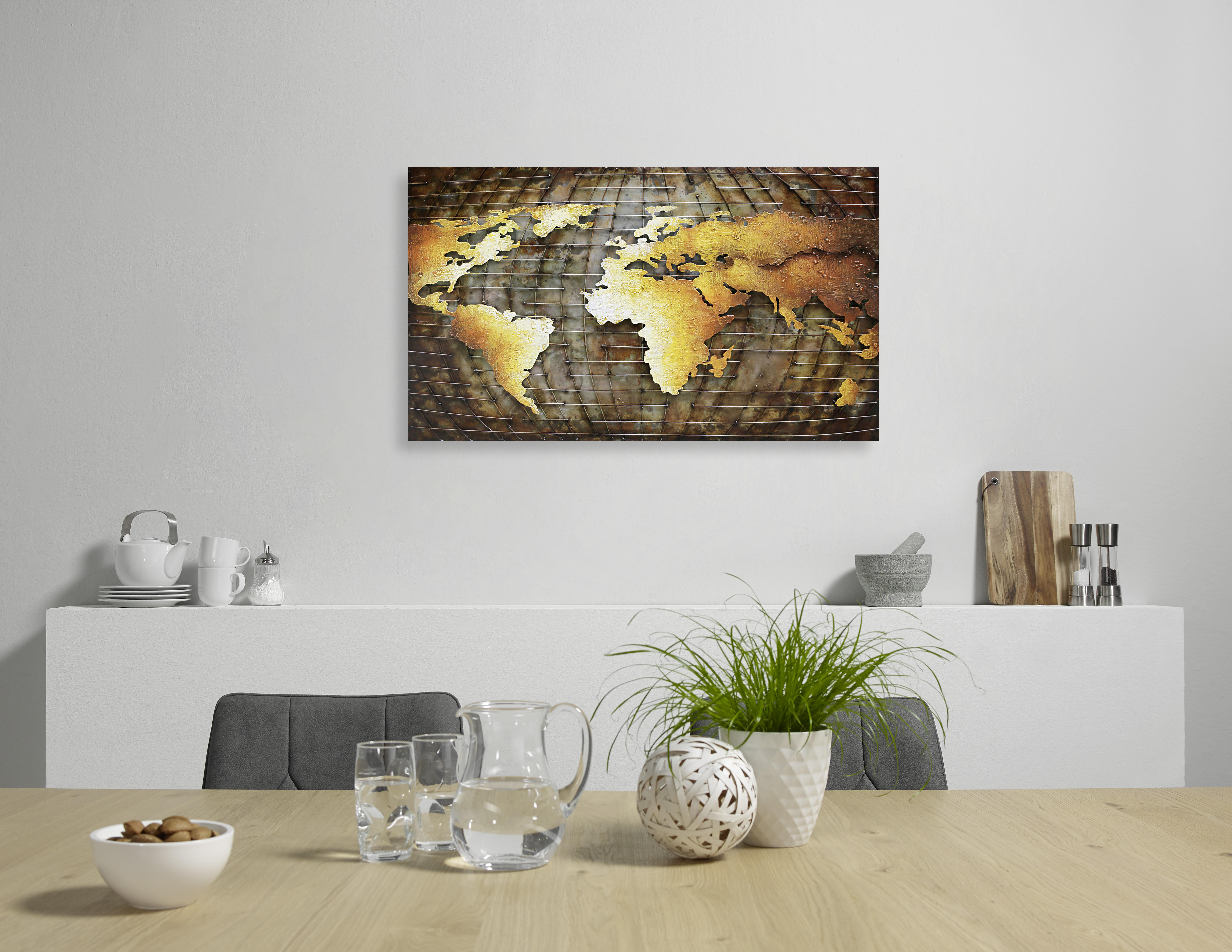 METALLBILD Weltkarte 120/70 cm  - Multicolor, Trend, Metall (120/70cm) - Monee