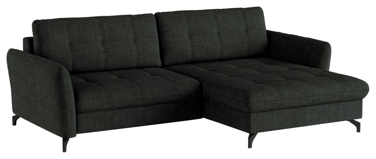 ECKSOFA Anthrazit Flachgewebe, Leinenoptik  - Anthrazit/Schwarz, Design, Textil/Metall (242/170cm) - Xora