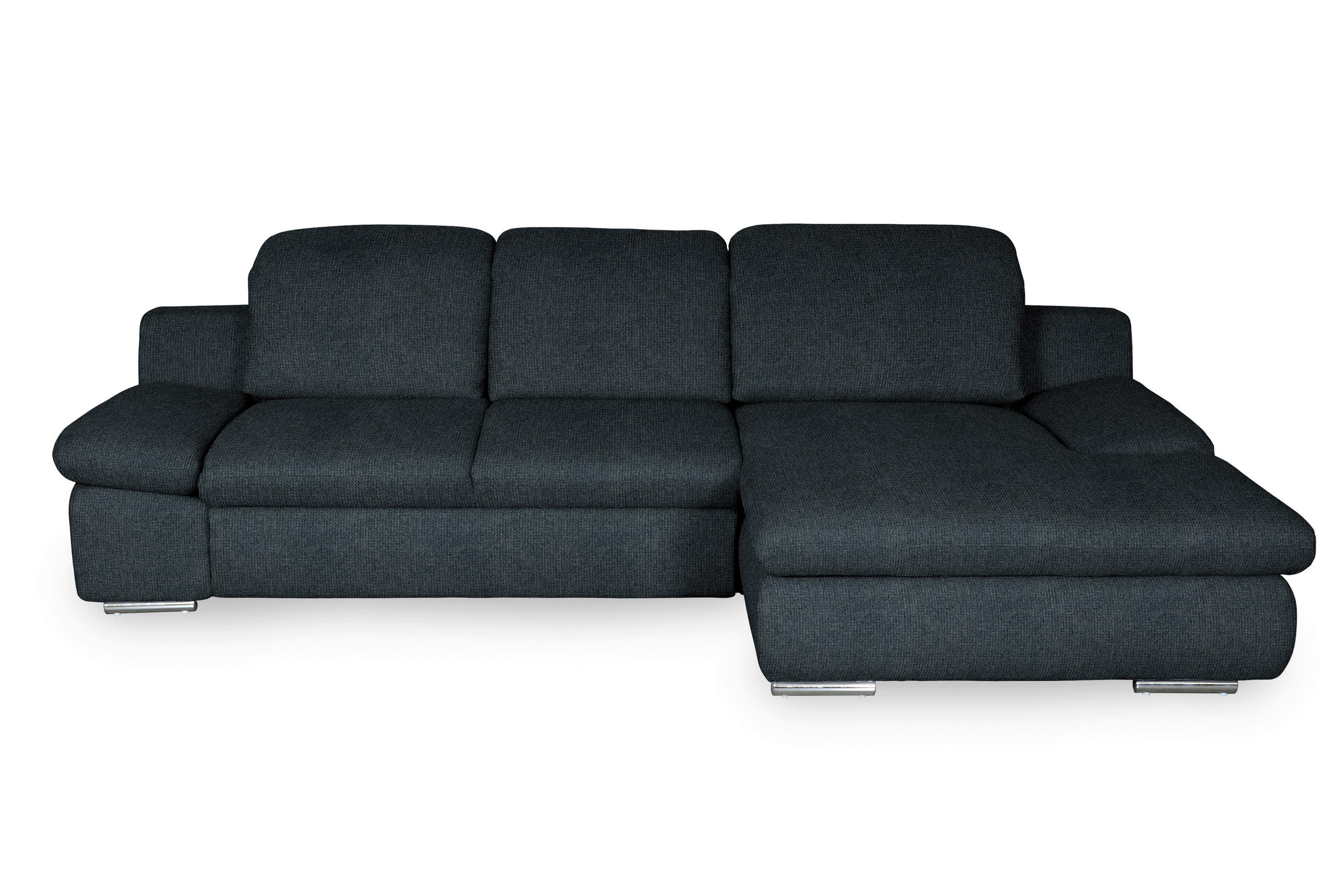 ECKSOFA Schwarz Chenille Rücken echt, Armteilverstellung, Kopfteilverstellung, Kopfstütze  - Chromfarben/Schwarz, Design, Textil/Metall (286/165cm) - Livetastic