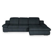 ECKSOFA 286/165 cm  in Chenille Schwarz Rücken echt, Armteilverstellung, Kopfteilverstellung, Kopfstütze  286/165 cm  - Chromfarben/Schwarz, Design, Textil/Metall (286/165cm) - Livetastic