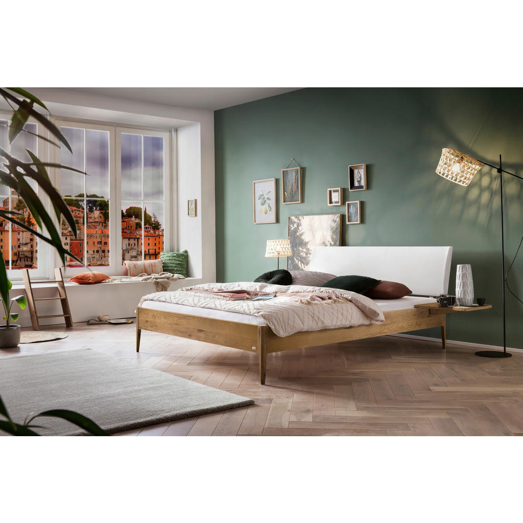 Thumbnail - Hasena Bett, Weiß, Wildeiche, Holz, Wildeiche, massiv, Höhe ca. 22 cm, 180x200 cm, gepolstertes Kopfteil, in verschieden...