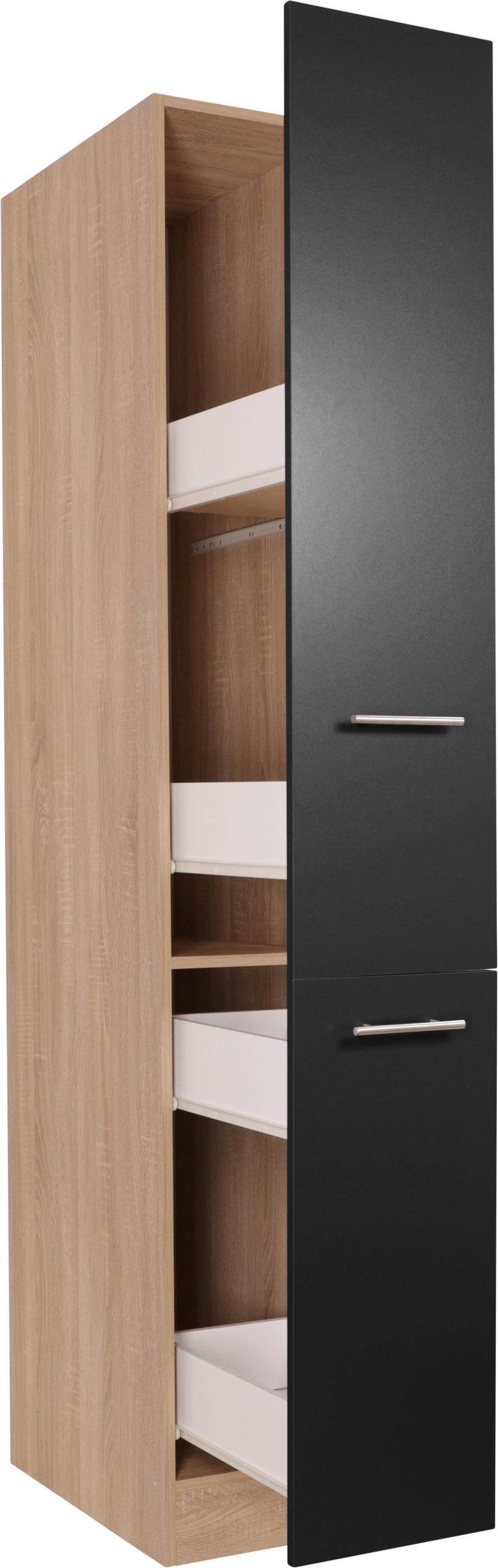 APOTHEKERSCHRANK 30/200/60 cm  in Schwarz, Eichefarben  - Eichefarben/Silberfarben, Basics, Holzwerkstoff/Metall (30/200/60cm) - Respekta