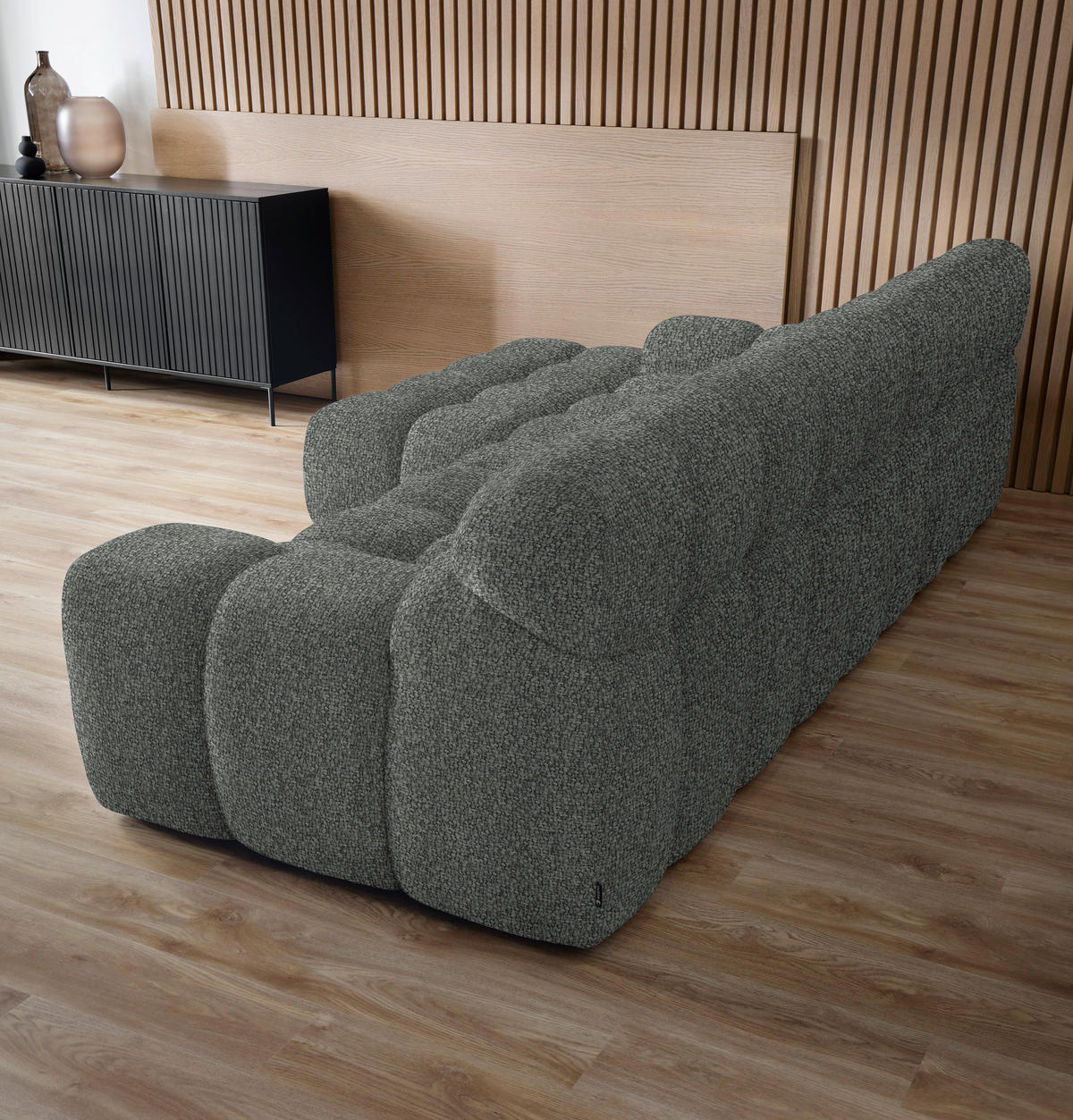ECKSOFA in Webstoff Dunkelgrau  - Dunkelgrau/Schwarz, Modern, Kunststoff/Textil (180/297cm) - Welnova