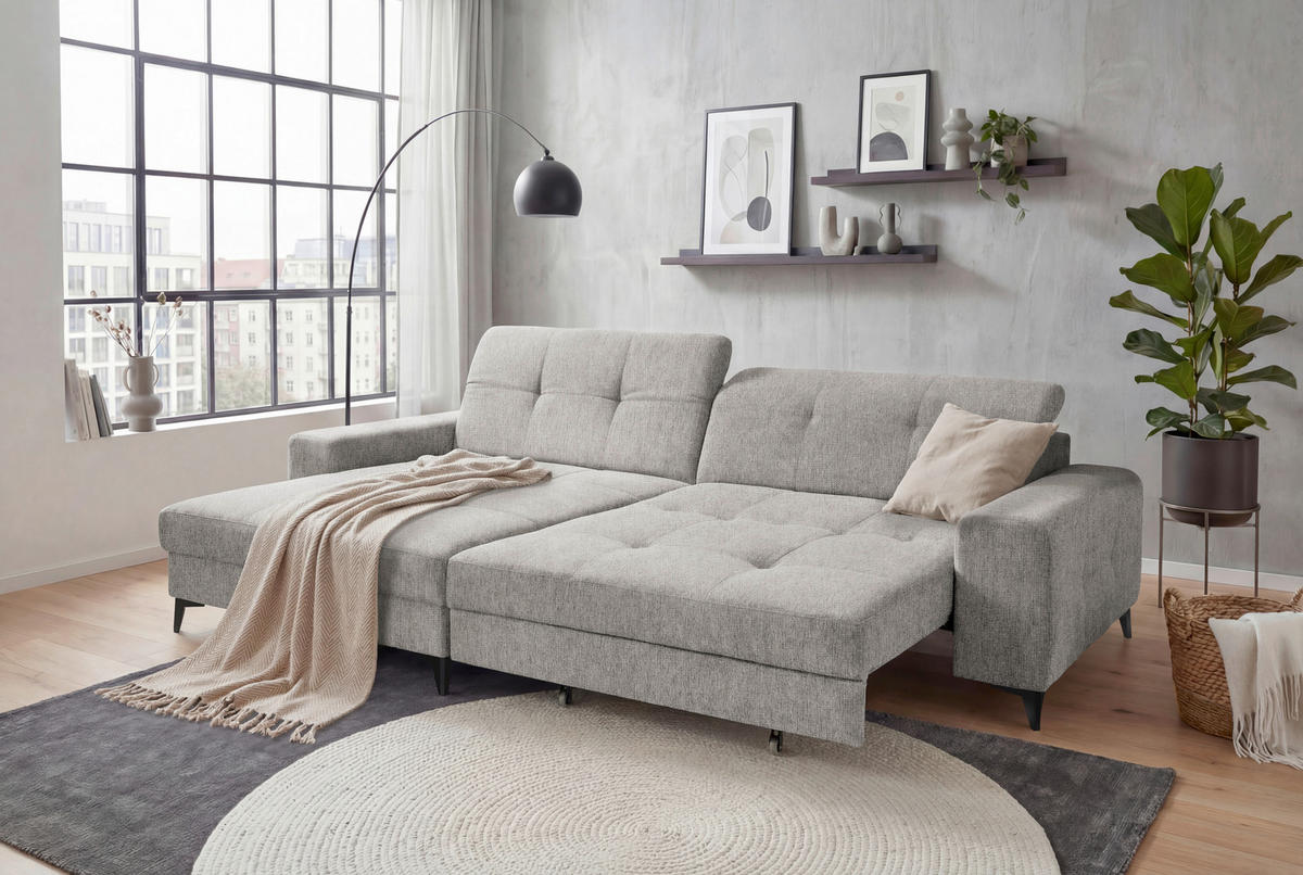 ECKSOFA Mikrovelours Taupe  - Taupe/Schwarz, Design, Kunststoff/Textil (182/328cm) - MID.YOU