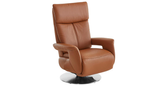 RELAXSESSEL Echtleder Relaxfunktion, Aufstehhilfe, Rücken echt    - Edelstahlfarben/Braun, Design, Leder/Metall (78/112/85cm) - Cantus