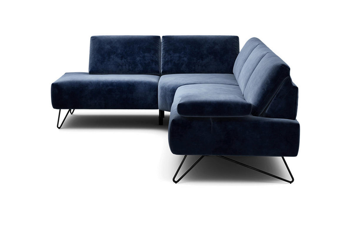 ECKSOFA Cosy Dunkelblau Samt  - Schwarz/Dunkelblau, Design, Textil/Metall (193/248-263cm) - SENSOO