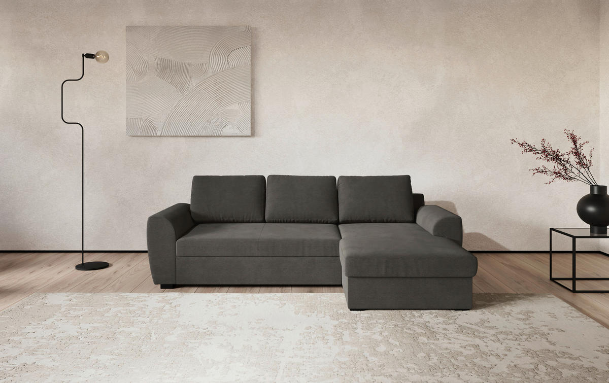 ECKSOFA  in Cord Anthrazit  253/154 cm  - Anthrazit/Schwarz, Trend, Kunststoff/Textil (253/154cm) - MID.YOU