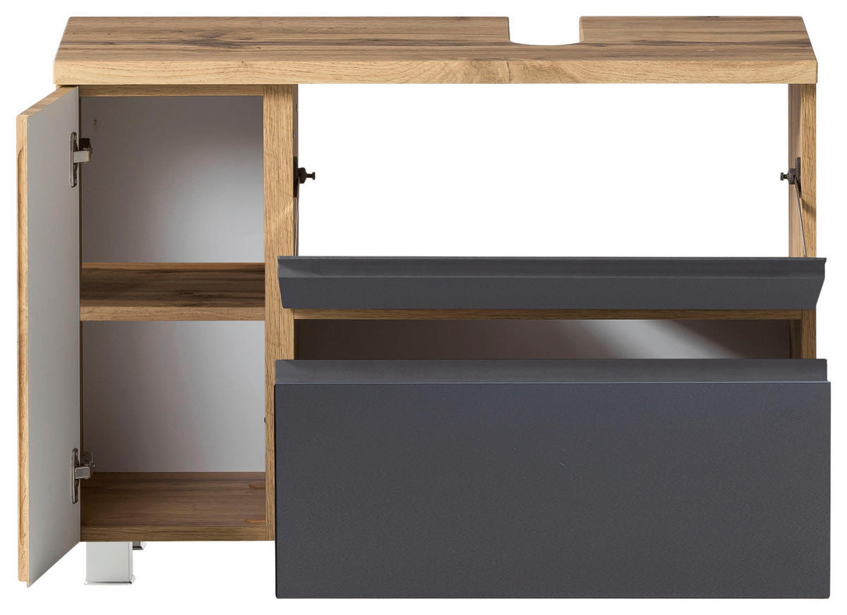 WASCHBECKENUNTERSCHRANK 85/56/35 cm  - Eiche Wotan/Grau, Modern, Holzwerkstoff (85/56/35cm) - Held