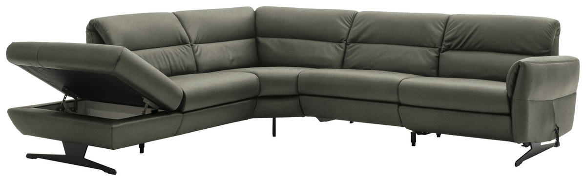 ECKSOFA Grau Echtleder  - Schwarz/Grau, Design, Leder/Metall (258/286cm) - Schöner Wohnen