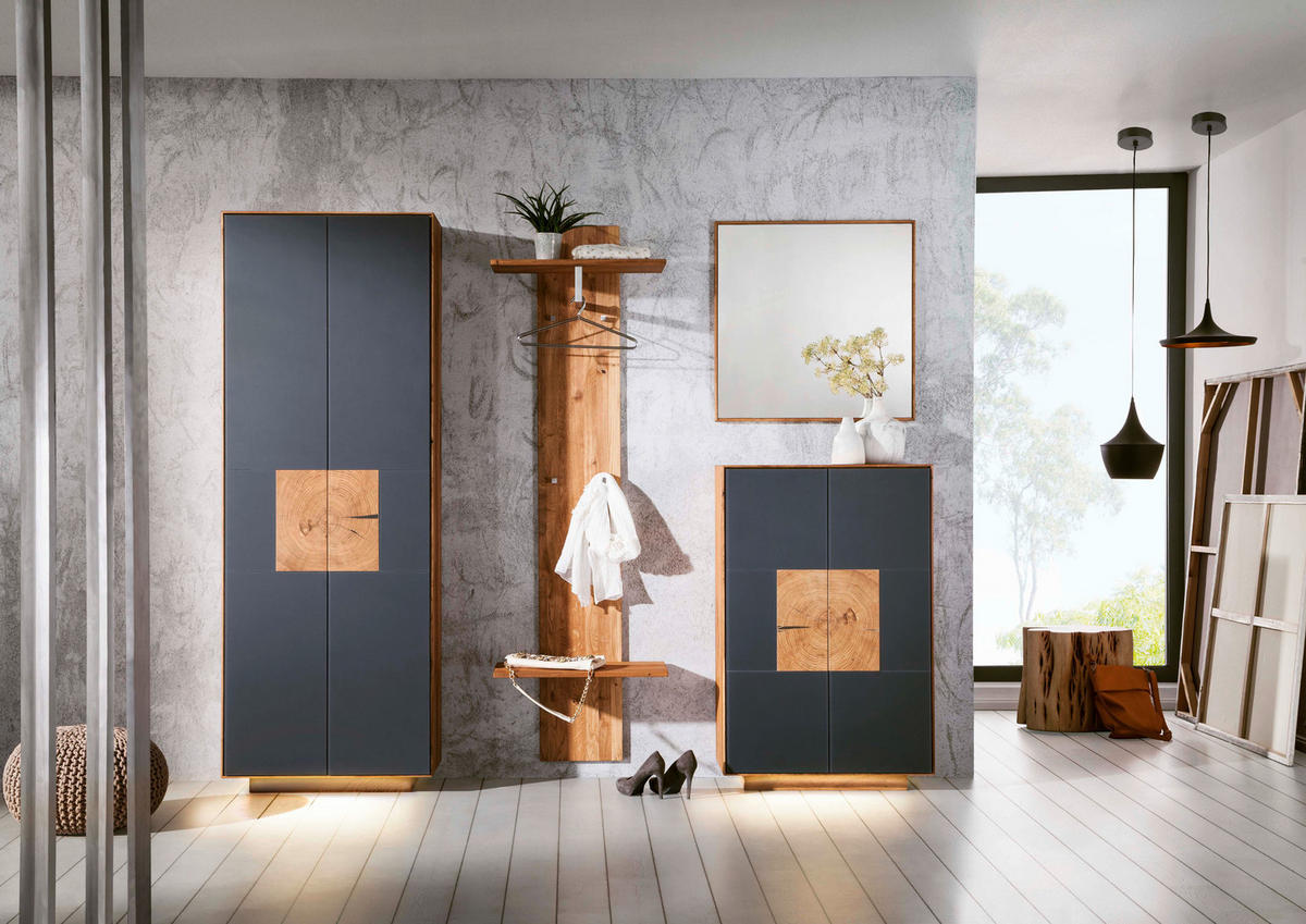 SCHUHSCHRANK Asteiche massiv Anthrazit, Eichefarben  - Eichefarben/Anthrazit, MODERN, Glas/Holz (72/112/37cm) - Linea Natura