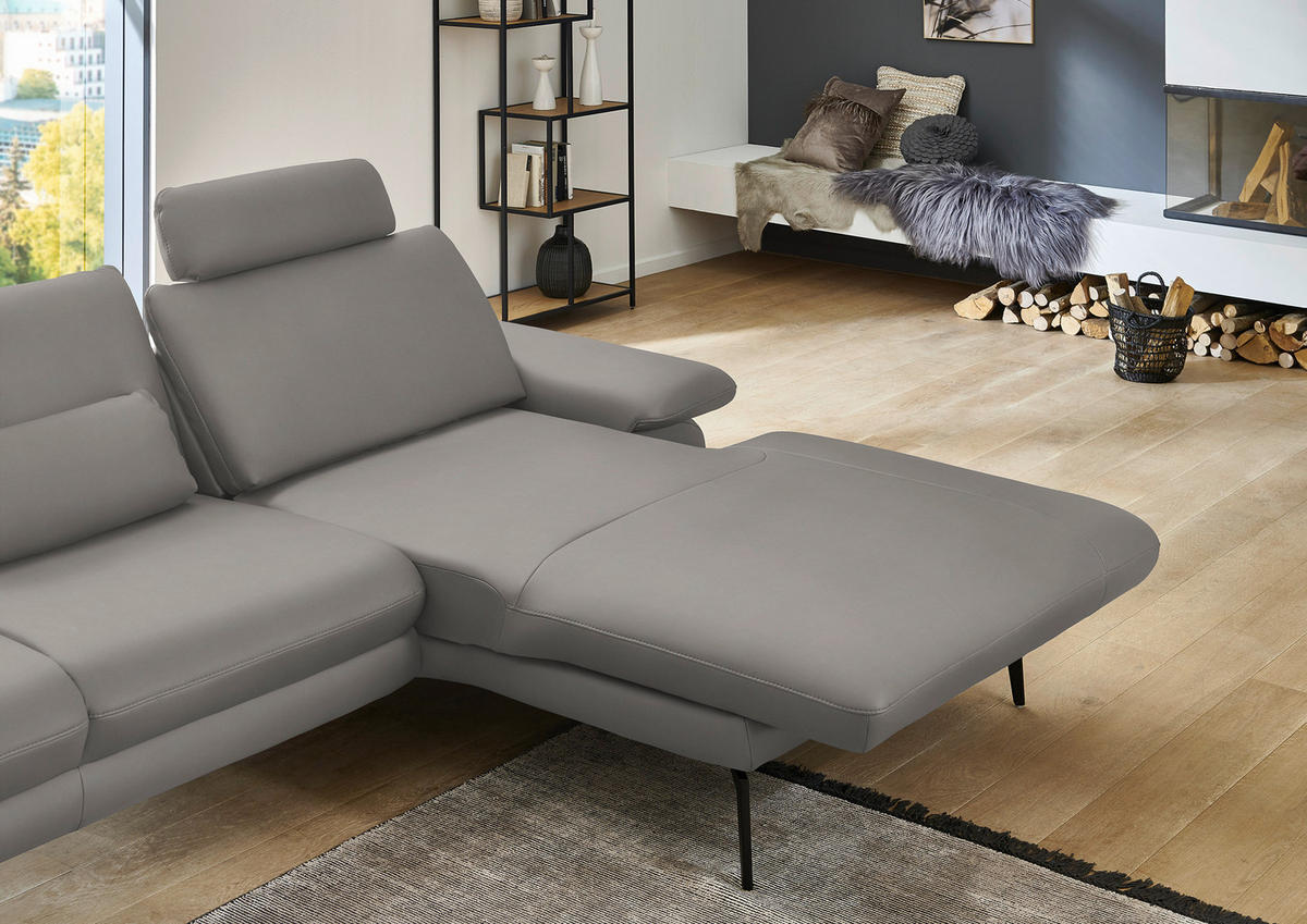ECKSOFA in Echtleder Silberfarben  - Silberfarben/Schwarz, Design, Leder/Metall (310/180cm) - Dieter Knoll