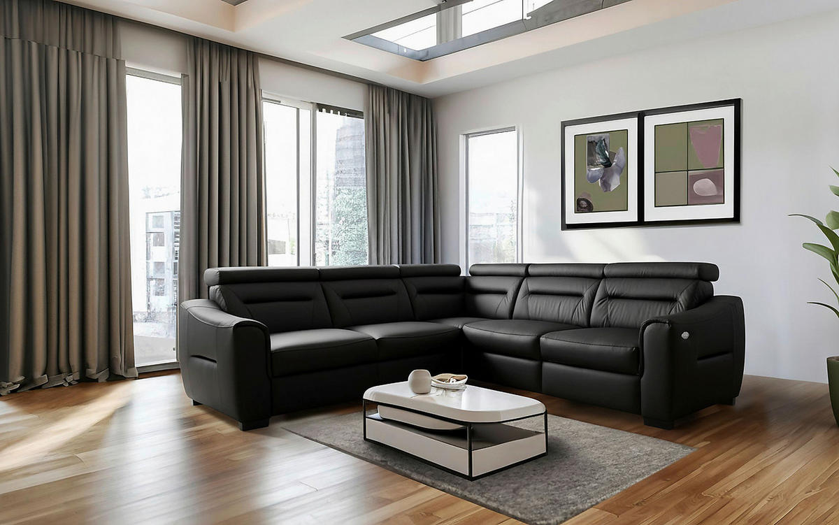 ECKSOFA Lederlook Echtleder Schwarz  - Wengefarben/Schwarz, Design, Leder/Holz (260/260cm) - Celina Home