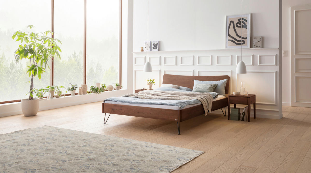 BETT 140/200 cm  in Anthrazit, Nussbaumfarben  - Anthrazit/Nussbaumfarben, Design, Holz/Metall (140/200cm) - Hasena