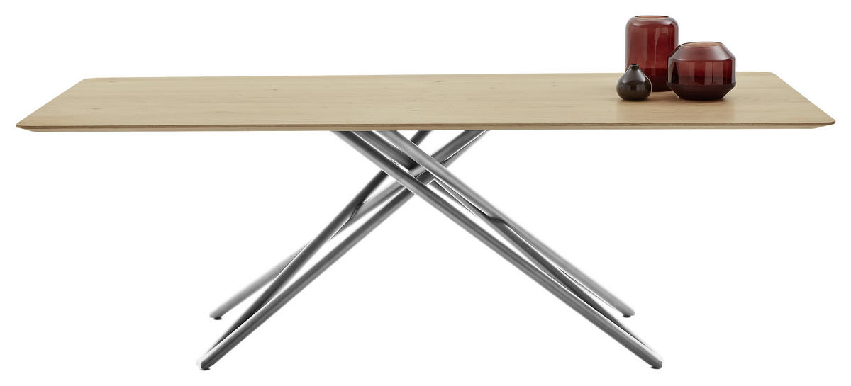 ESSTISCH Asteiche massiv rechteckig Eichefarben, Edelstahlfarben  - Edelstahlfarben/Eichefarben, Design, Holz/Metall (200/100/76cm) - Musterring