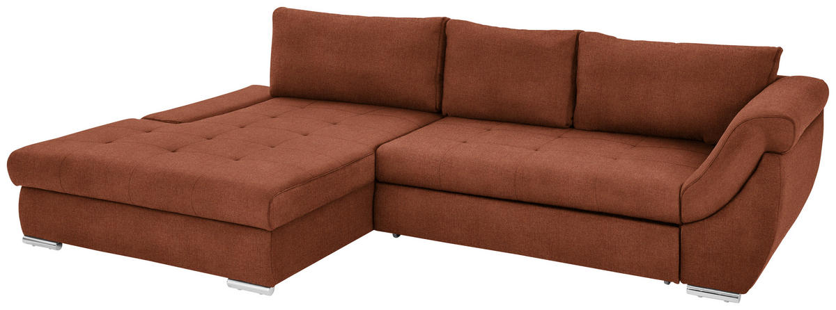 ECKSOFA in Flachgewebe Rostfarben  - Rostfarben/Silberfarben, Design, Textil/Metall (174/306cm) - MID.YOU