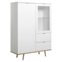 VISOKA KOMODA, bela, barve hrasta  - barve hrasta/bela, Konvencionalno, kovina/steklo (100/140/40cm) - MID.YOU