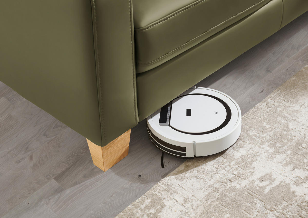 ECKSOFA in Echtleder Grün  - Eiche Bianco/Grün, Natur, Leder/Holz (257/235cm) - Valdera